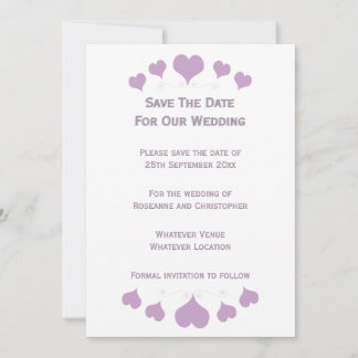 Convite de Casamento Lilac Hearts Design