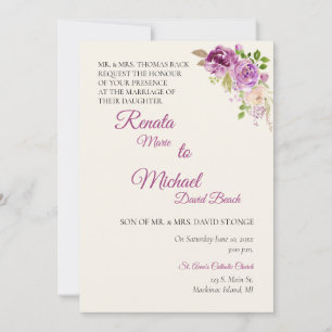 Convite de Casamento Lilac Rose