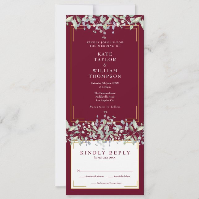 Convite de Casamento Lilás Burgundy All In One (Frente)