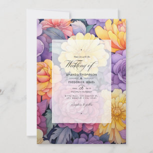 Convite de Casamento Lilás, Rosa Beije e Amarelo V