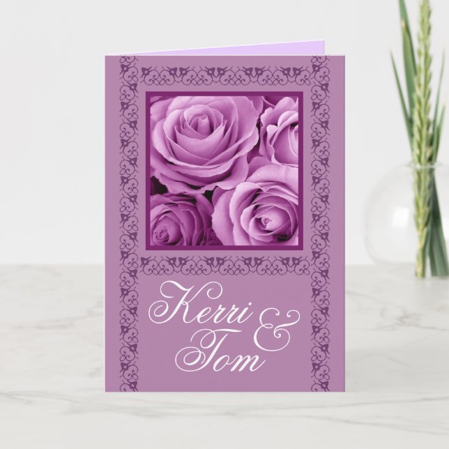 Convite de Casamento Lilás Roxo Rosas e Renda (Frente)
