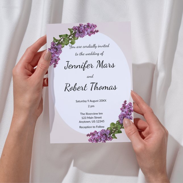 Convite de Casamento Lilases e Creme (Criador carregado)