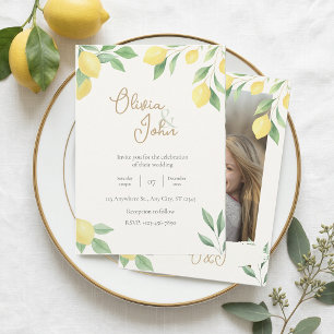 Convite de Casamento Limão Verde Cítrico Foto Fund