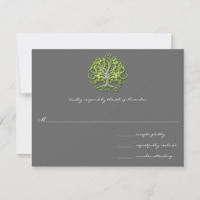 Convite de Casamento Lime Swirl Tree Roots of Love (Frente)