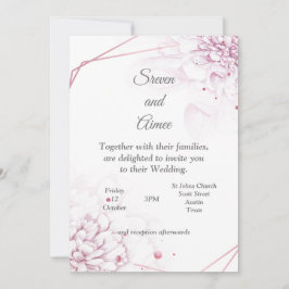 Convite de casamento lindo, flores cor-de-rosa