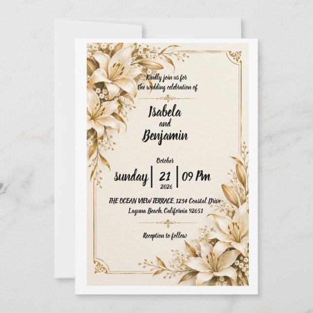 Convite de Casamento Lírio Dourado (Frente)