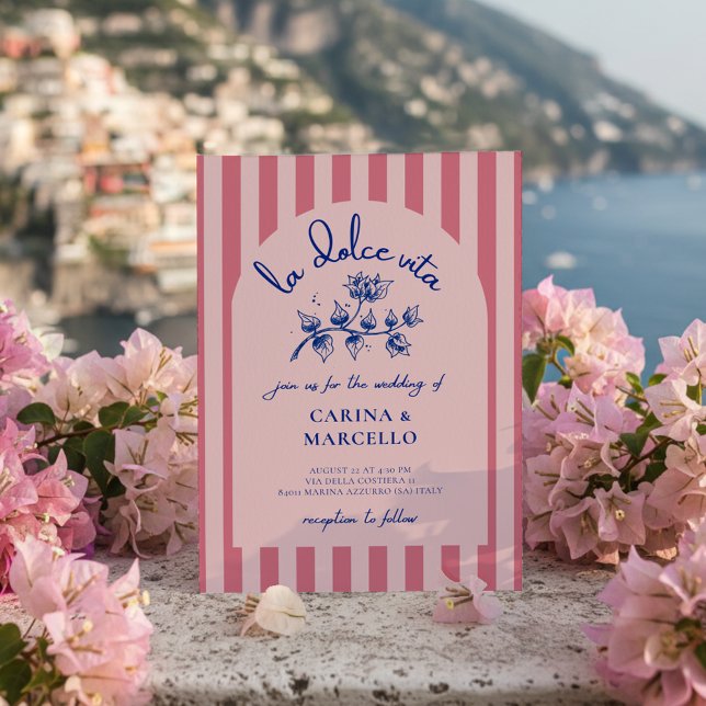Convite de Casamento Listra de Bougainvillea Amalf (Criador carregado)