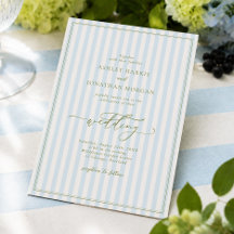 Convite de Casamento Listrado Azul e Salvia Elegan