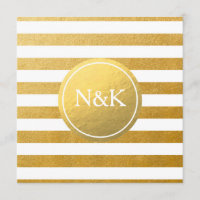 Convite de Casamento Listrado com Folha Dourada e 