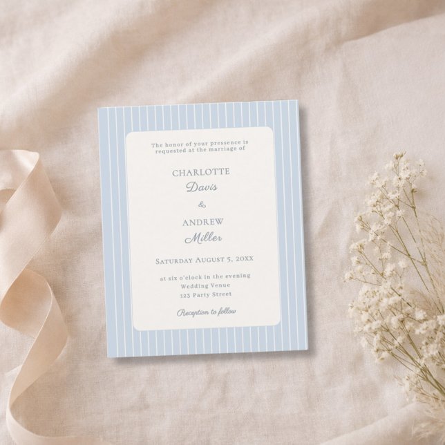 Convite de Casamento Listrado de Azul Poeirento e  (Criador carregado)