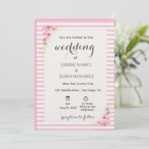 Convite de Casamento Listrado Floral Rosa