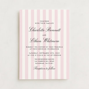 Convite de Casamento Listrado Moderno Rosa e Creme