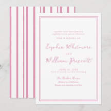 Convite de Casamento Listrado Rosa Peony Elegante
