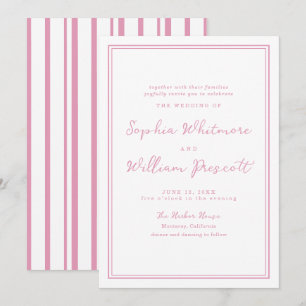 Convite de Casamento Listrado Rosa Peony Elegante