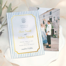 Convite de Casamento Listras Azuis Retro Caprichos