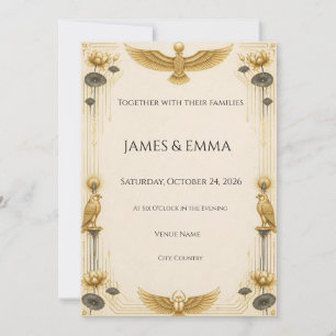 Convite de Casamento Lótus Dourado Egípcio