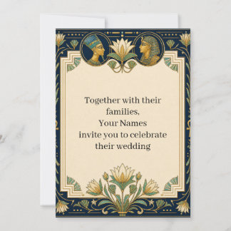 Convite de Casamento Lótus Egípcio | Dourado Azul-