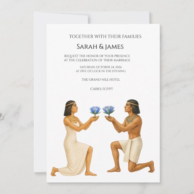 Convite de Casamento Lótus Real Egípcio (Frente)