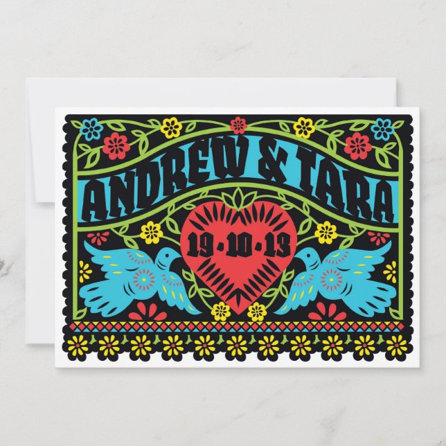 Convite De Casamento Lovebird Papel Picado (Frente)