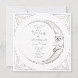 Convite de Casamento Lua Art Déco Desenhado à Mão