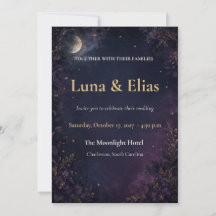 Convite de Casamento Lua Celestial Gótico Editável
