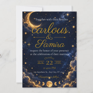 Convite de Casamento Lua Crescente Romântica 