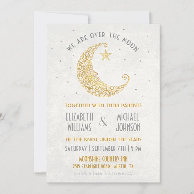 Convite de Casamento Lua Dourada (Frente)