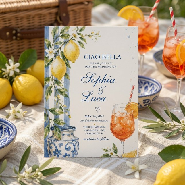 Convite de Casamento Luxo Ciao Bella Italiano Limã (Criador carregado)