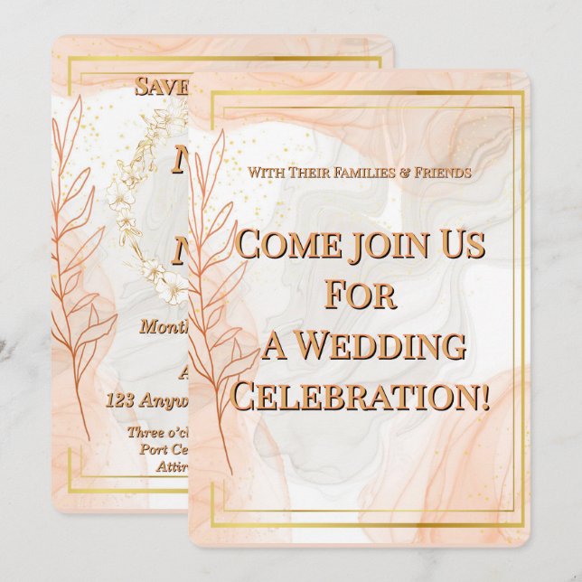 Convite de Casamento Luxo em Ouro (Frente/Verso)