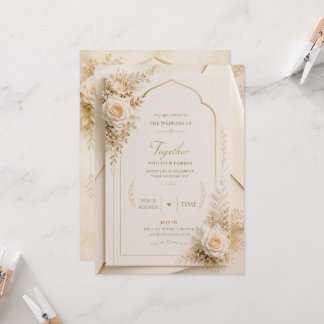 Convite de Casamento Luxo Marfim Dourado