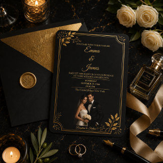 Convite de Casamento Luxo Preto e Dourado