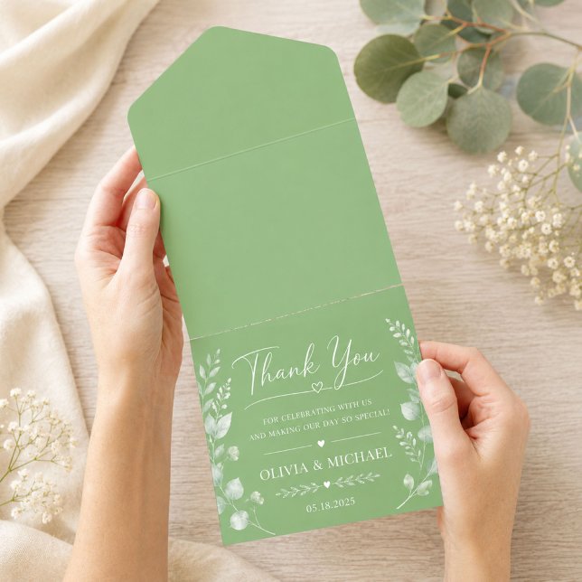 Convite de Casamento Luxo Verde Sage (Criador carregado)