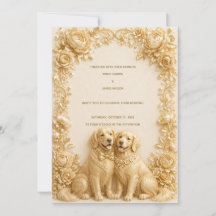 Convite de Casamento Luxuoso 3D Golden Retriever D