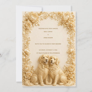 Convite de Casamento Luxuoso 3D Golden Retriever D
