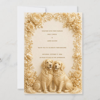 Convite de Casamento Luxuoso 3D Golden Retriever D
