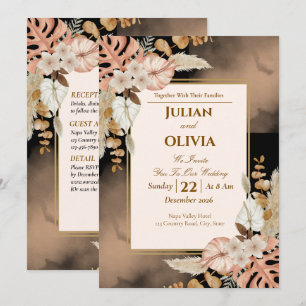 Convite de Casamento Luxuoso Boho Preto e Marrom