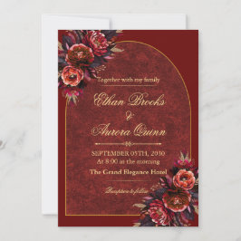Convite de Casamento Luxuoso Burgundy e Dourado