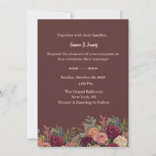 Convite de Casamento Luxuoso Burgundy Elegante