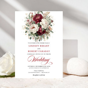 Convite de Casamento Luxuoso Burgundy Floral Doura