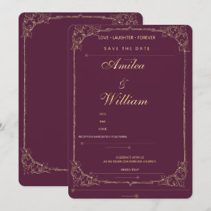 Convite de Casamento Luxuoso Burgundy & Ouro – Ele