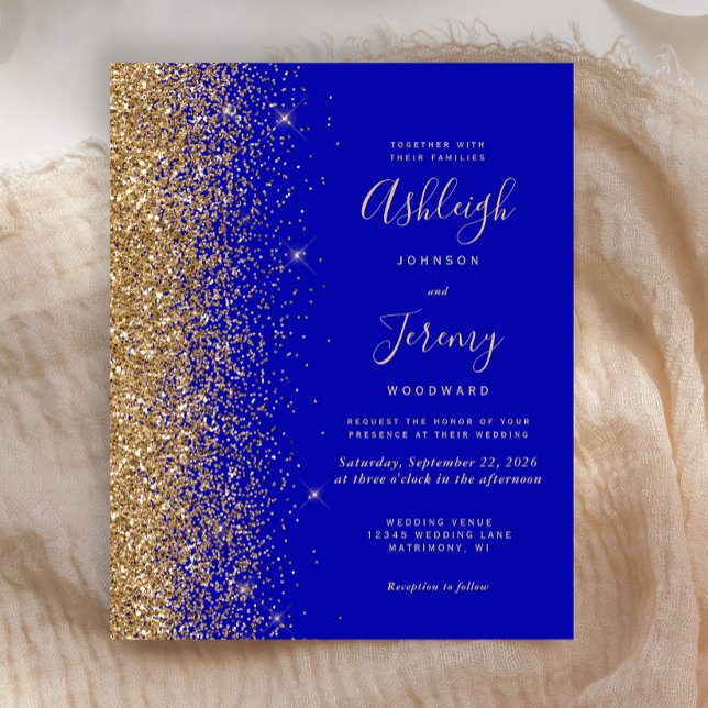 Convite de Casamento Luxuoso com Brilho Azul Real  (Criador carregado)