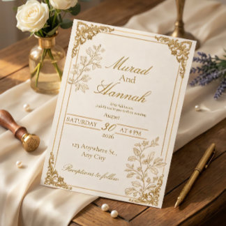 Convite de Casamento Luxuoso com Folha de Ouro | E