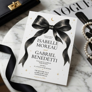 Convite de Casamento Luxuoso com Laço Preto Elegan