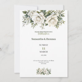 Convite de casamento luxuoso com rosas brancas dou