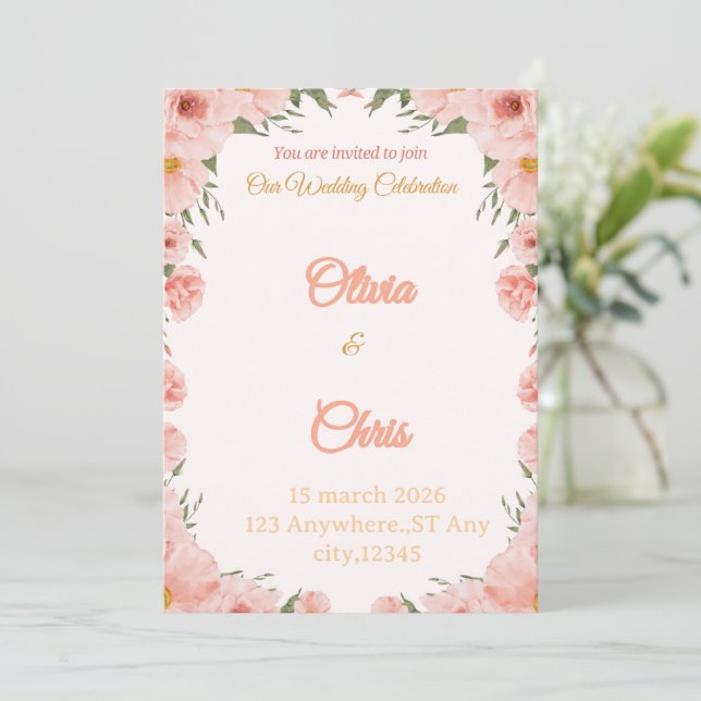 Convite de Casamento Luxuoso e Elegante (Em pé/Frente)