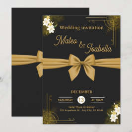 Convite de casamento luxuoso em dourado