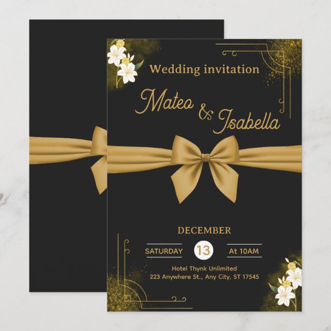 Convite de casamento luxuoso em dourado (Frente/Verso)