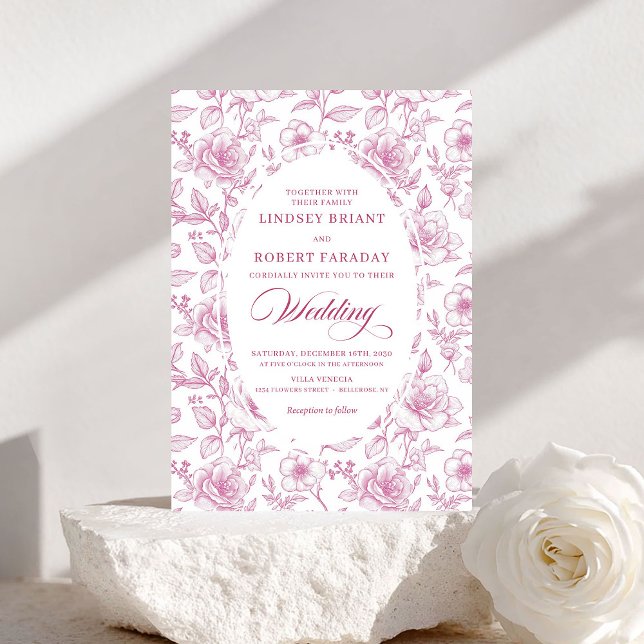Convite de Casamento Luxuoso em Rosa Poeirento com (Luxury Dusty Pink Toile Roses Wedding Invitation)