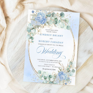 Convite de Casamento Luxuoso em Trigo Floral Azul