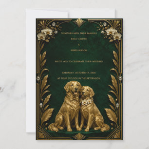 Convite de Casamento Luxuoso Esmeralda Dourado Ret
